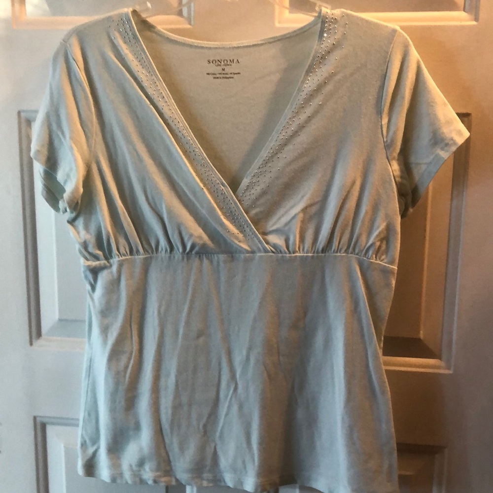 Mint green top with silver bead accent
